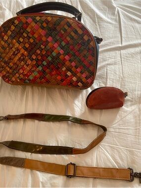 AmeriLeather Genuine Leather Patchwork Woven Shoulder Bag Crossbody + Coin Purse